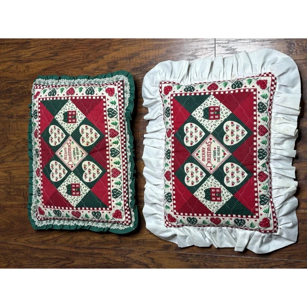 Set Of 2‎ Handmade Country Christmas Throw Pillow Ruffle Grannycore Cottage Glam
